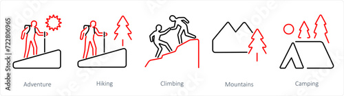 A set of 5 Adventure icons as adventure  hiking  climbing