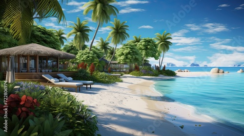 Emerald waters and inviting white sandy beaches, providing a peaceful retreat amidst breathtaking surroundings. Serene ambiance, emerald waters, white sandy beaches. Generated by AI.