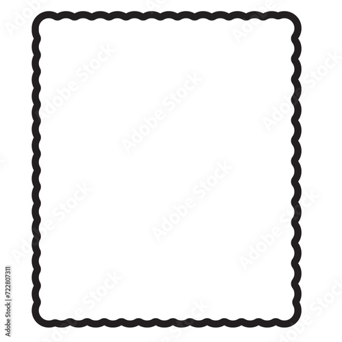 Scallop edge shapes - circle, square, oval, modern brutalism forms. Retro vawe swiss design elements with frill border. Vector illustration of aesthetic futuristic figures
