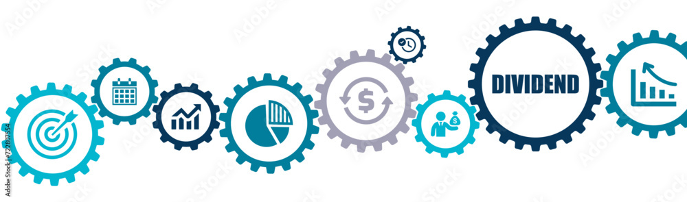 Dividend banner vector illustration with the icons of return on investment(ROI), finance, business, wealth, money, investment, saving, profit, share business, corporation, payment on white background. Dividend banner vector illustration with the icons of return on investment(ROI), finance, business, wealth, money, investment, saving, profit, share business, corporation, payment on white background.
