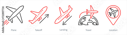 A set of 5 Airport icons as plane, take off, landing