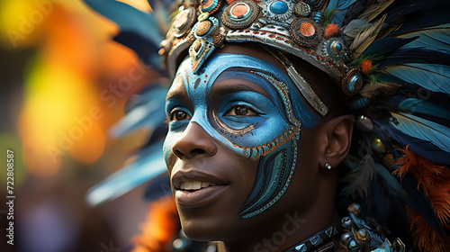 male dancer in Costume for Festival, Mardi Gras, Carnival, Halloween or more. © alexkich