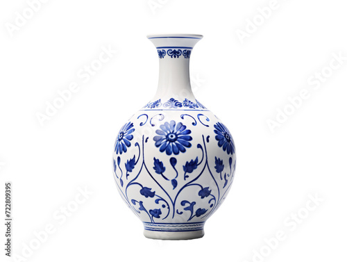 a white and blue vase