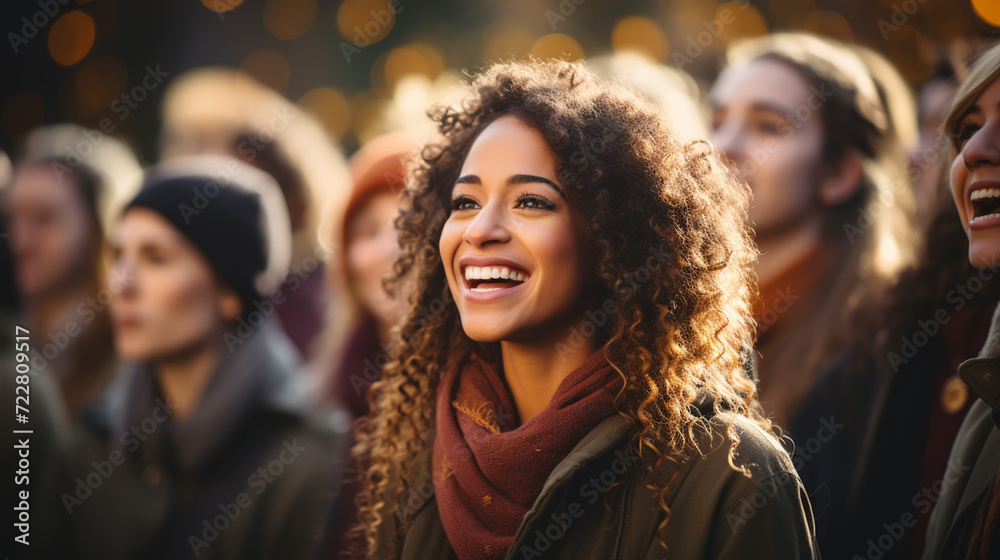 Caroling Day. Singing on a street.