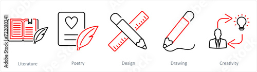 A set of 5 Art icons as literature, poetry, design