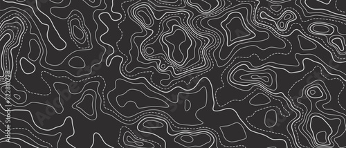 Ocean bottom topographic line map curvy wave isolines vector illustration. Sea depth topographic landscape surface for nautical radar readings. Cartography texture abstract banner relief ocean floor.