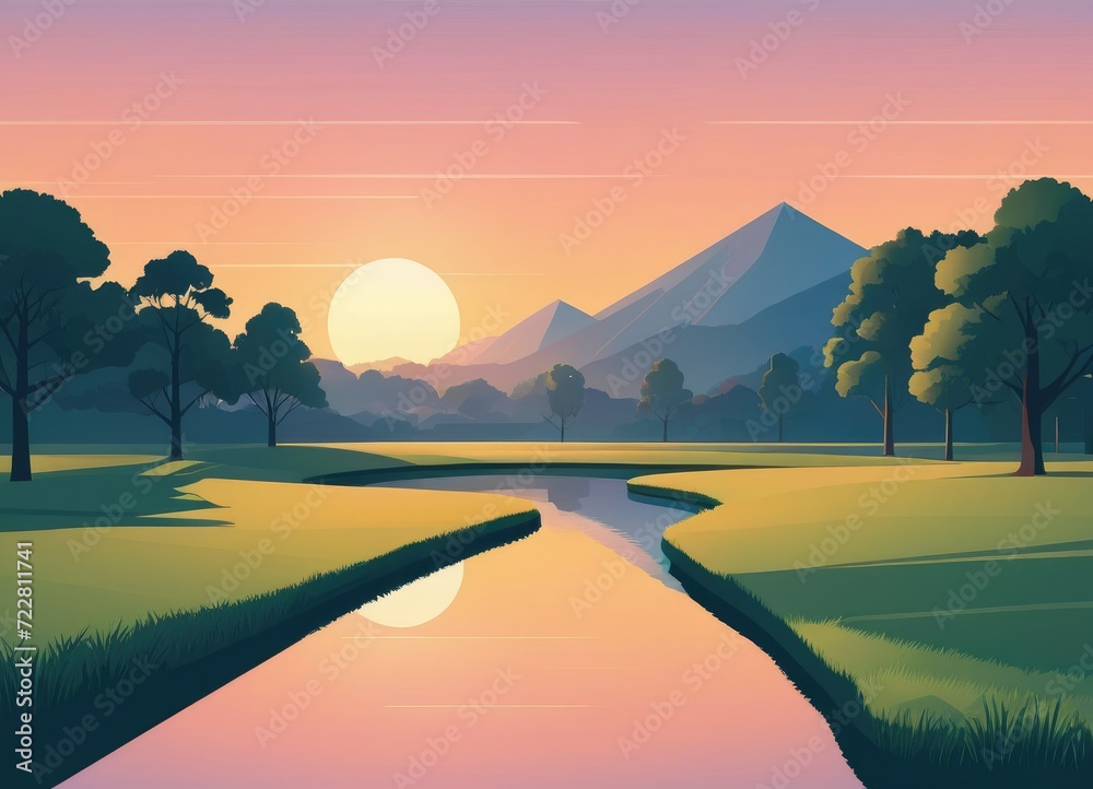 Obraz premium A nature park landscape scene during the sunset hours by ai generated