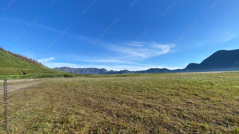 Picture of field in the mountain with blue sky in Bromo Indonesia Picture of field in the mountain with blue sky in Bromo Indonesia