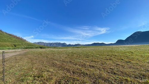Picture of field in the mountain with blue sky in Bromo Indonesia
