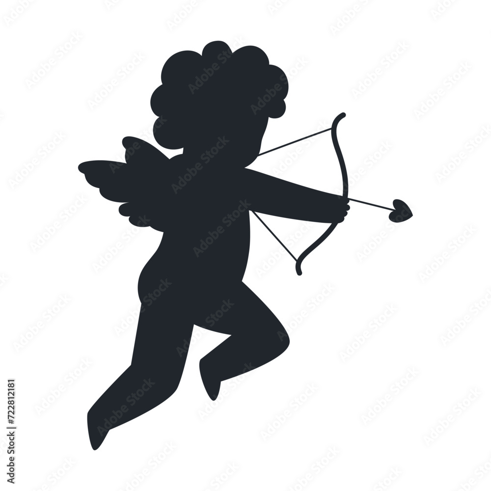 Fototapeta premium Cupid silhouette. Vector flat illustration.