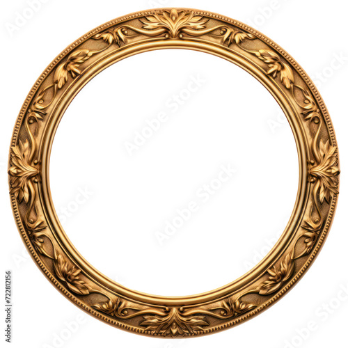 Round frame, victorian age gold on transparency background PNG