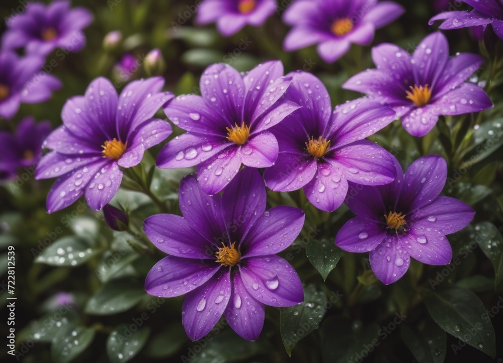 a vibrant garden, purple flowers adorned with delicate water droplets create a stunning and refreshing scene by ai generated a vibrant garden, purple flowers adorned with delicate water droplets create a stunning and refreshing scene by ai generated