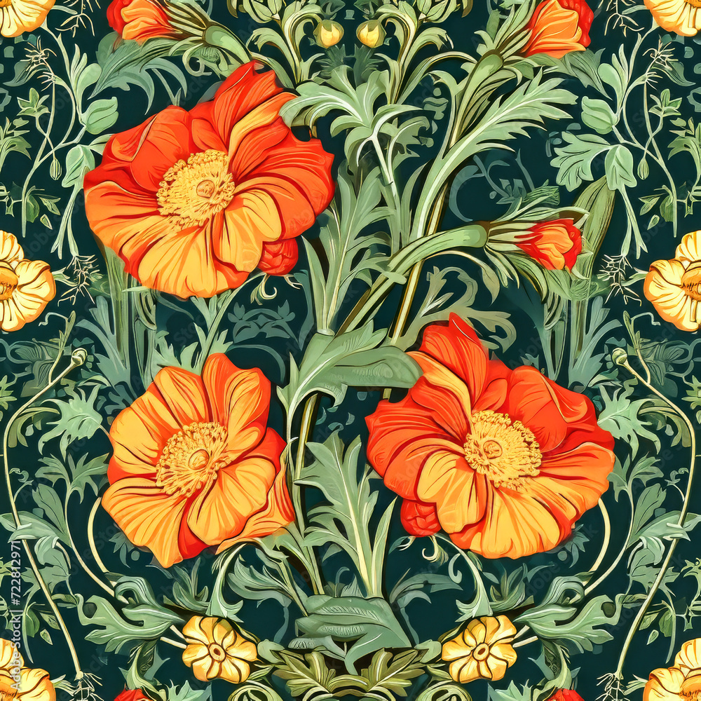 Art Nouveau Pattern. Generated Image. A digital rendering of a seamless, repeating Art Nouveau floral design pattern. Art Nouveau Pattern. Generated Image. A digital rendering of a seamless, repeating Art Nouveau floral design pattern.
