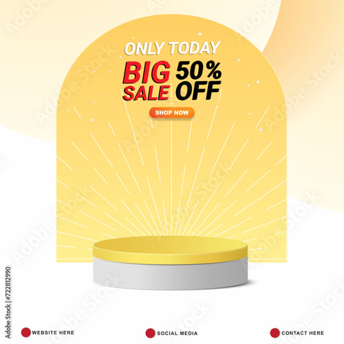big sale discount template banner with copy space 3d podium for product sale with abstract gradient yellow and white background design
