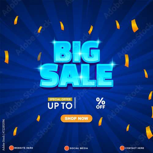 big sale discount template banner with copy space for product sale with abstract gradient blue background design