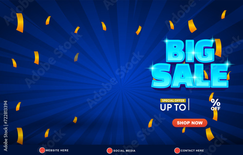 big sale discount template banner with copy space for product sale with abstract gradient dark blue background design