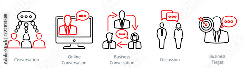 A set of 5 Mix icons as conversation, online conversation, business conversation