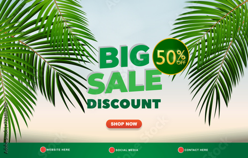 big sale discount template banner with copy space for product sale with abstract gradient green and white background design