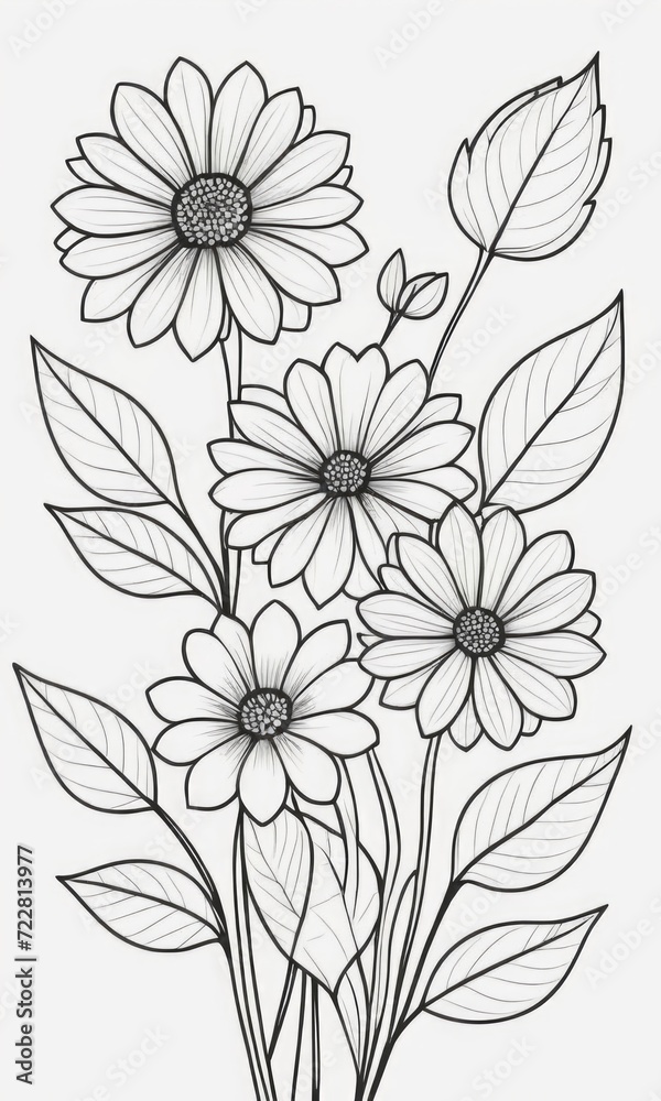 flowers with leaves coloring pages