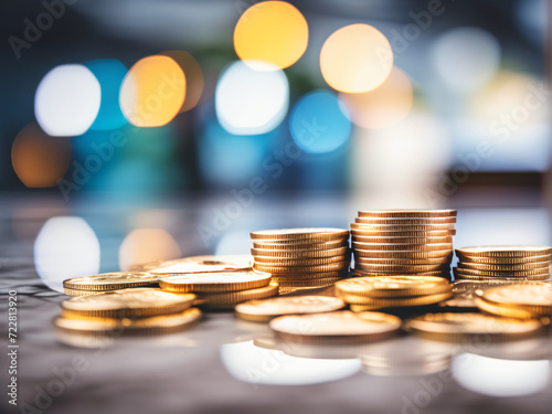 Table with a variety of coins representing wealth, finance, banking, currency, and investment