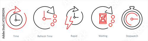 A set of 5 mix icons as time, refresh time, rapid