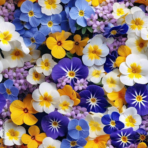 Beautiful Spring Flowers Bouquet  Yellow  Blue  White and Purple Forest Primroses