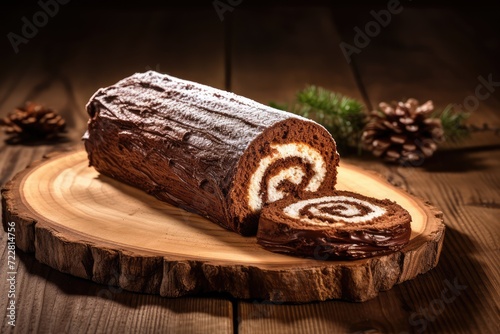 Chocolate Swiss Roll, Round Sponge Cake, Sliced Rolled Vanilla Biscuit with Cocoa Cream Filling