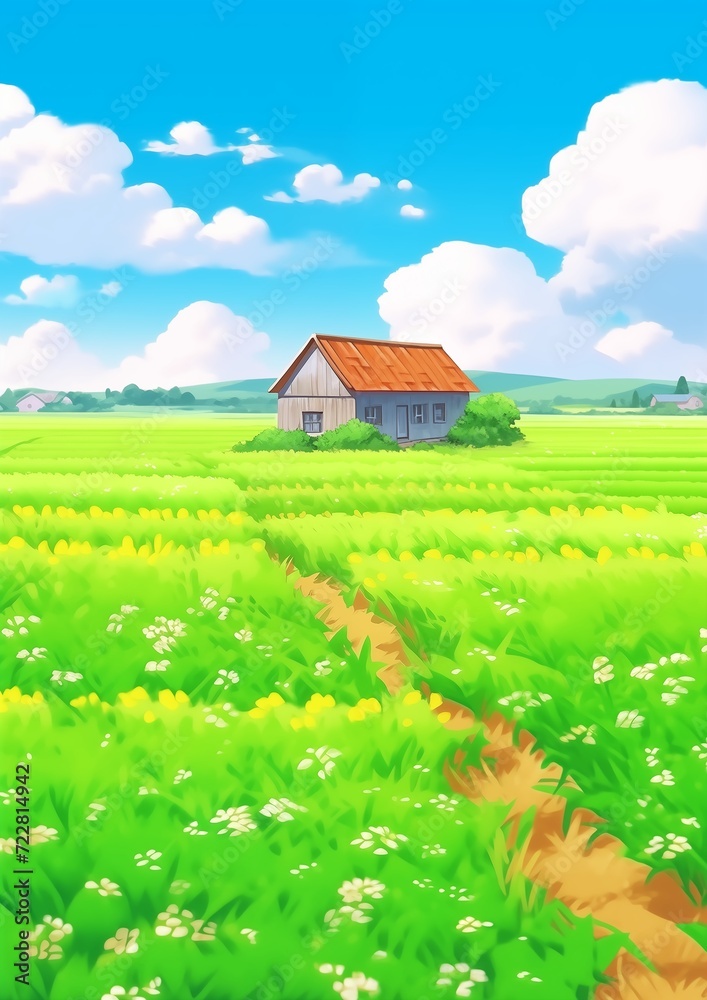 Summer Farm Fields. Children's book illustration in cartoon style. Summer Farm Fields. Children's book illustration in cartoon style.
