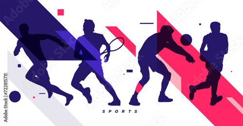 Banner template for football, basketball, tennis and volleyball match background. Sports athlete silhouette elements. Design with the concept of celebrating National Sports Day. National sports