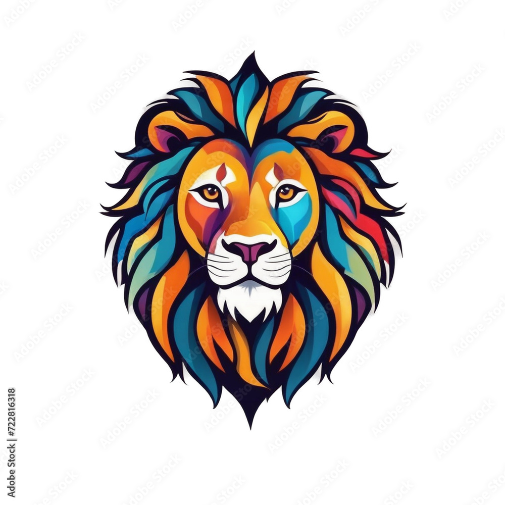 Lion head mascot colorful icon logo isolated in white