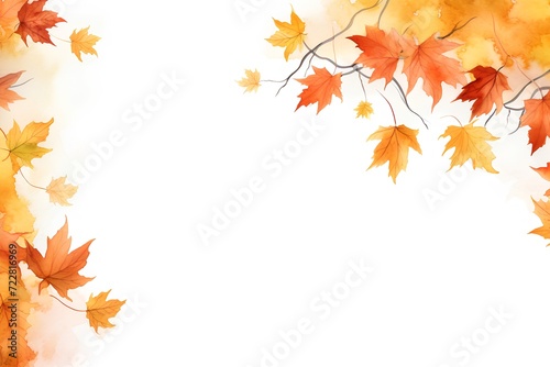 Watercolor autumn background with maple leaves. Hand painted illustration. Vector.