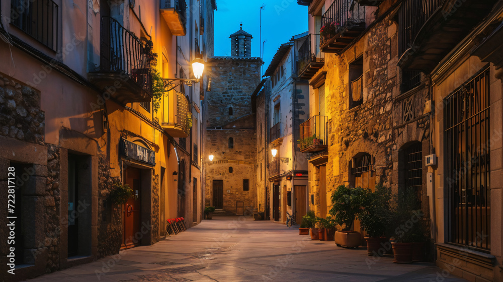 Spain Girona Pujadas del Rei Marti at night