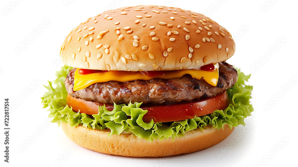 Fresh delicious burgers isolated on white background. Generative AI illustration Fresh delicious burgers isolated on white background. Generative AI illustration