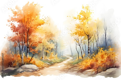 Autumn forest. Watercolor painting on paper. Vector illustration. © hungryai