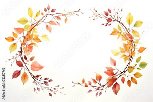 Watercolor autumn wreath with colorful leaves isolated on white background. Hand painted illustration.