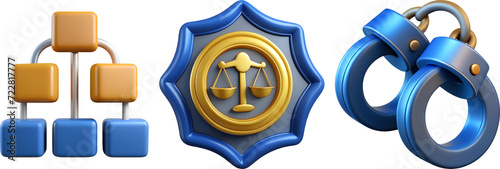 3d collection of Law and judgment icon, Lawyer, police and punishment of court. legal and law 3d cartoon clipart , 3d render clip art collection set in png flies. lawyer, legislation, act,charter.