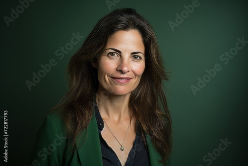 Portrait of a beautiful businesswoman smiling at the camera on a green background
