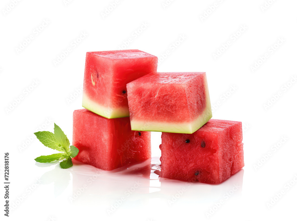 Watermelon Cuts Set Isolated, Water Melon Slices, Red Cubes Collection, Square Fruit Pieces Watermelon Cuts Set Isolated, Water Melon Slices, Red Cubes Collection, Square Fruit Pieces