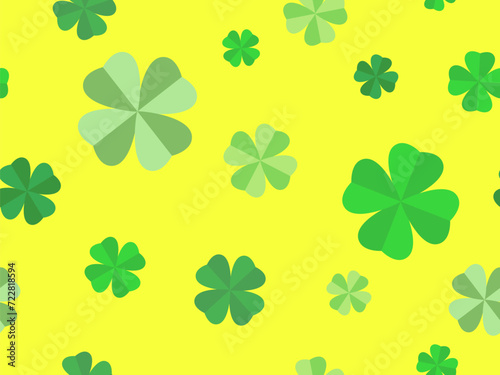 Four leaf clover seamless pattern. Green clover for St. Patrick's Day. Clover is a symbol of good luck. Background for promotional products, cards and prints. Vector illustration