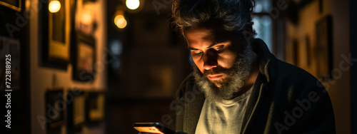 elder man use smart phone in the dark