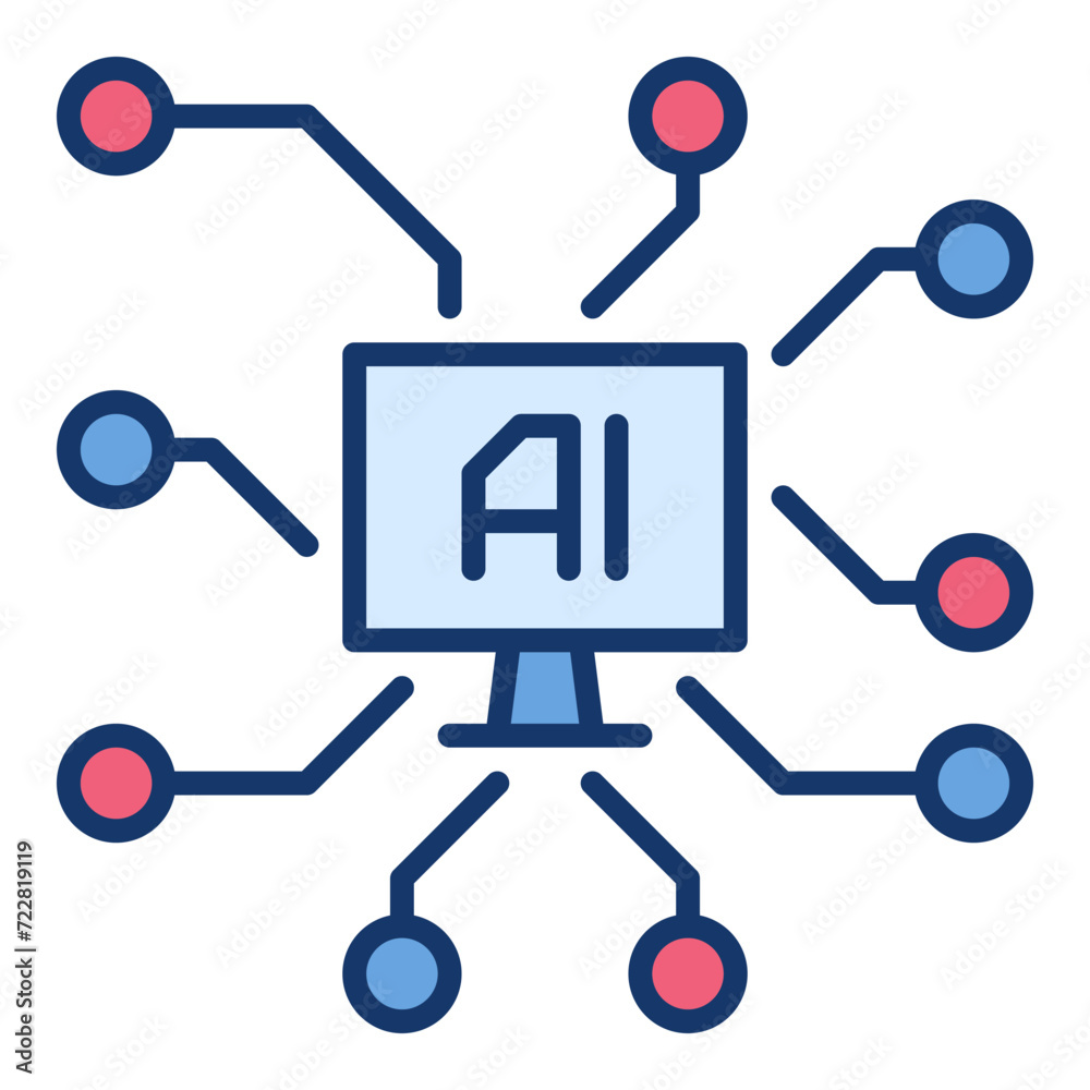 Artificial Intelligence with PC vector AI on PC Screen colored icon or sign Artificial Intelligence with PC vector AI on PC Screen colored icon or sign