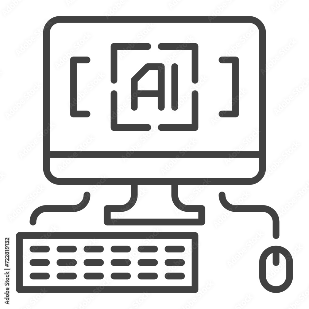 Artificial Intelligence Personal Computer with keyboard and mouse vector icon or symbol in outline style Artificial Intelligence Personal Computer with keyboard and mouse vector icon or symbol in outline style