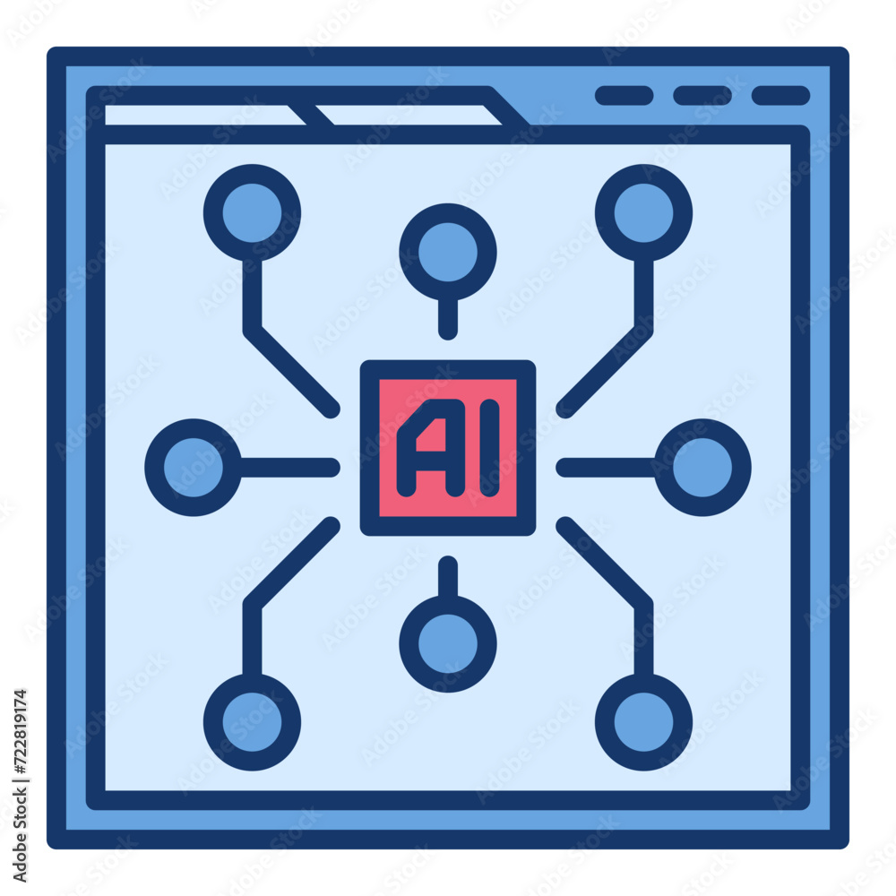Browser with AI vector Artificial Intelligence Web site colored icon or design element Browser with AI vector Artificial Intelligence Web site colored icon or design element