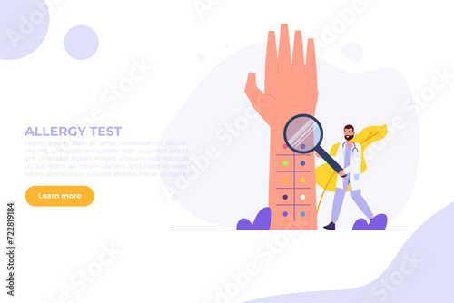 Process of laboratory skin prick allergy test concept. Vector illustration.