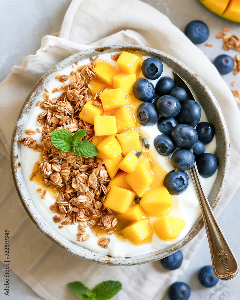 Yogurt with Blueberries, Mango, and Granola Yogurt with Blueberries, Mango, and Granola