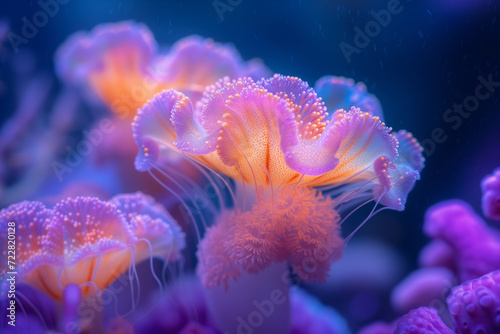 Incredibly beautiful colorful polyps at the bottom of the sea