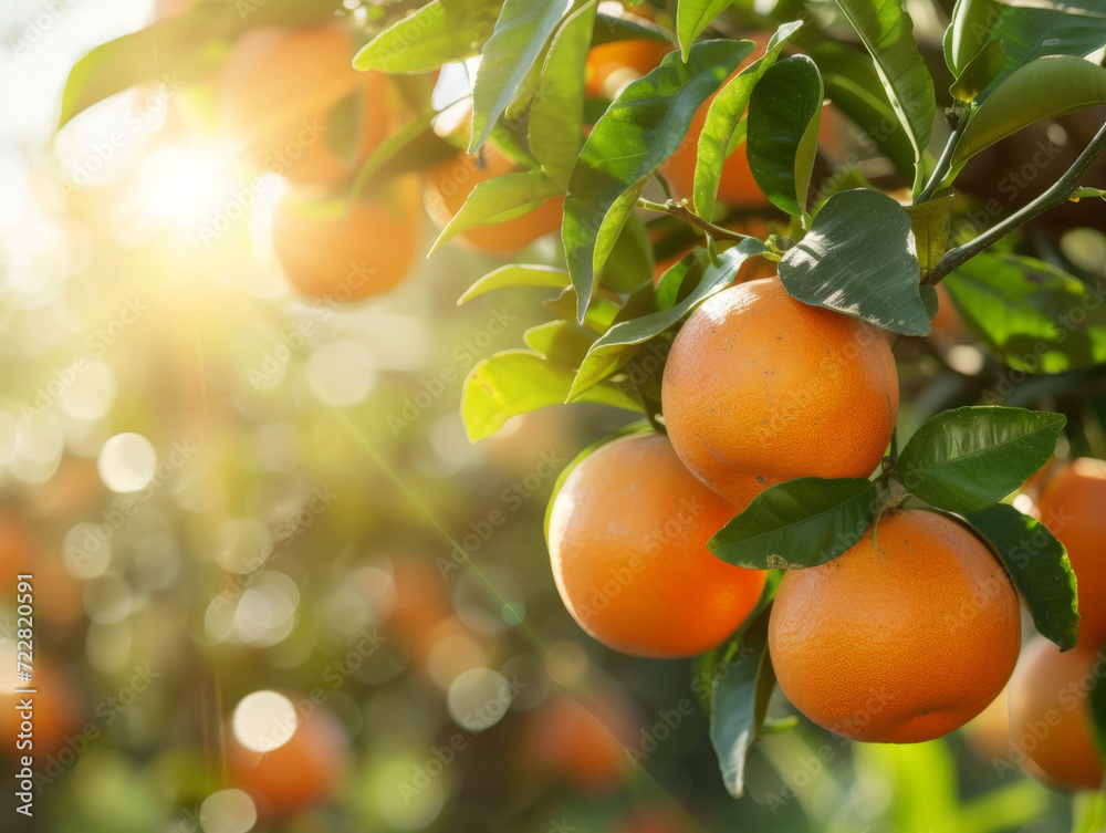 Oranges glowing in the sunlight, nestled in lush foliage, ready to be enjoyed.