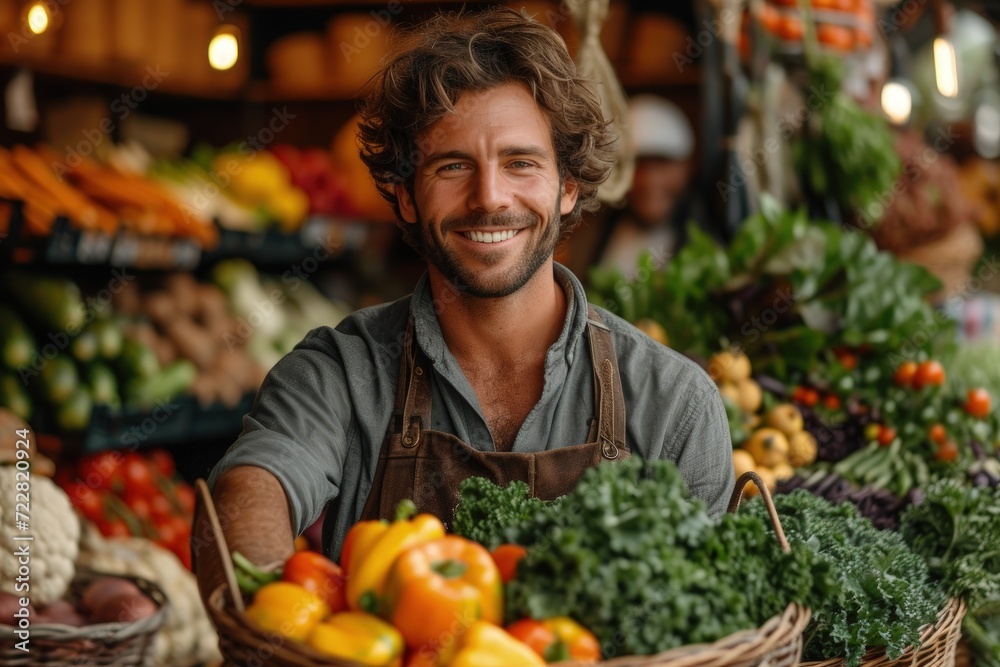 Cheerful Zero Waste Shop Owner Offers Fresh Organic Produce. Cheerful Zero Waste Shop Owner Offers Fresh Organic Produce.