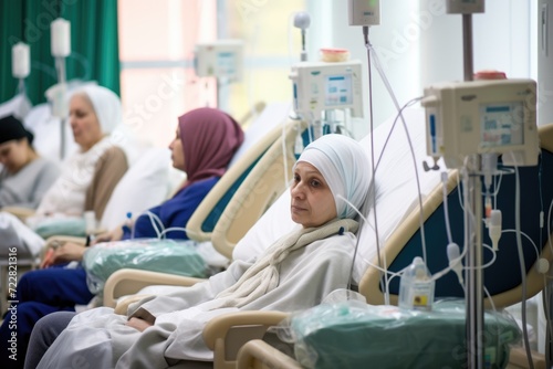 Multiethnic cancer patients receiving chemotherapy treatment in a hospital.