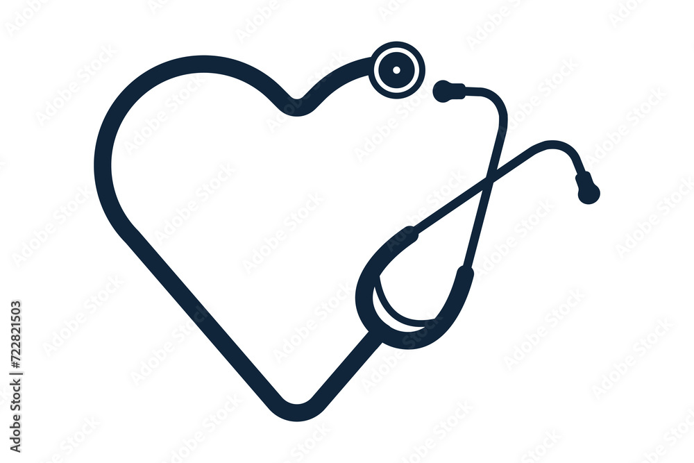 Stethoscope Heart Vector, Medical Stethoscope Heart Shape Vector, Stethoscope Pulse Vector, Heart Health Stethoscope Icon, Medical tools Vector, Stethoscope typography, Doctor, Nurse, Doctor